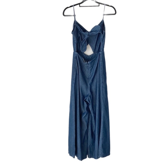 MOTO Topshop denim Jumpsuit Wide Leg cutouts high waist - Picture 3 of 9